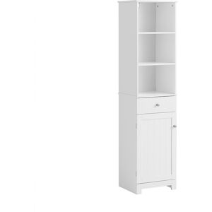 SoBuy Armario alto de baño con 1 puerta 3 estantes y 1 cajón mdf blanco