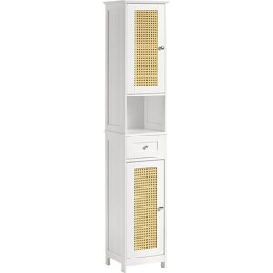 SoBuy Armario alto para baño con 1 cajón y 2 puertas madera blanco