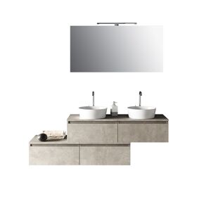 AQA DESIGN Mueble de baño de 8 piezas doble lavabo en melamina color beige piedra