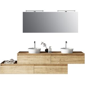 AQA DESIGN Mueble de baño de 9 piezas con doble lavabo en melamina roble miel