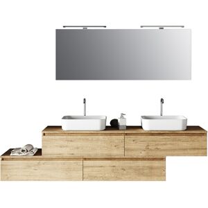 AQA DESIGN Mueble de baño de 9 piezas con doble lavabo en melamina roble miel