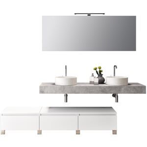 AQA DESIGN Mueble de baño de 9 piezas doble lavabo en melamina cemento/blanco