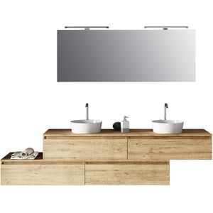 AQA DESIGN Mueble de baño de 9 piezas con doble lavabo en melamina roble miel