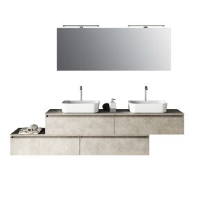 AQA DESIGN Mueble de baño de 9 piezas doble lavabo en melamina color beige piedra
