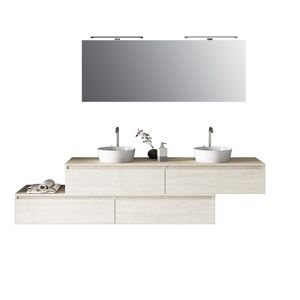 AQA DESIGN Mueble de baño de 9 piezas doble lavabo en melamina madera color beige