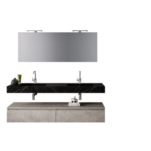AQA DESIGN Mueble de baño de 7 piezas en melamina negro grafito/beige piedra