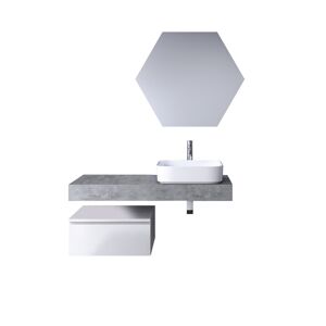 AQA DESIGN Mueble de baño de 4 piezas en melamina cemento/blanco