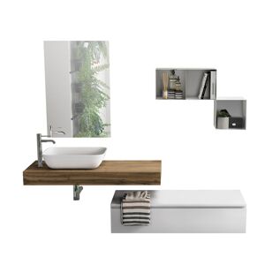 AQA DESIGN Mueble de baño de 4 piezas en melamina roble miel/blanco