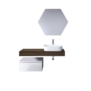 AQA DESIGN Mueble de baño de 4 piezas en melamina nogal/blanco