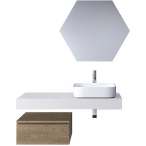 AQA DESIGN Mueble de baño de 4 piezas en melamina blanca/roble miel