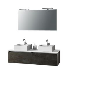 AQA DESIGN Mueble de baño de 8 piezas con doble lavabo en melamina oxido