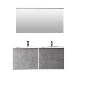 AQA DESIGN Mueble de baño de 4 piezas con doble bañera en melamina cemento