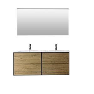 AQA DESIGN Mueble de baño de 4 piezas doble bañera en melamina color roble miel