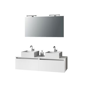 AQA DESIGN Mueble de baño de 8 piezas con doble lavabo en melamina blanca