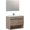 HOMN Mueble de baño suspendido 2 puertas con espejo, sin lavabo, 80 cm