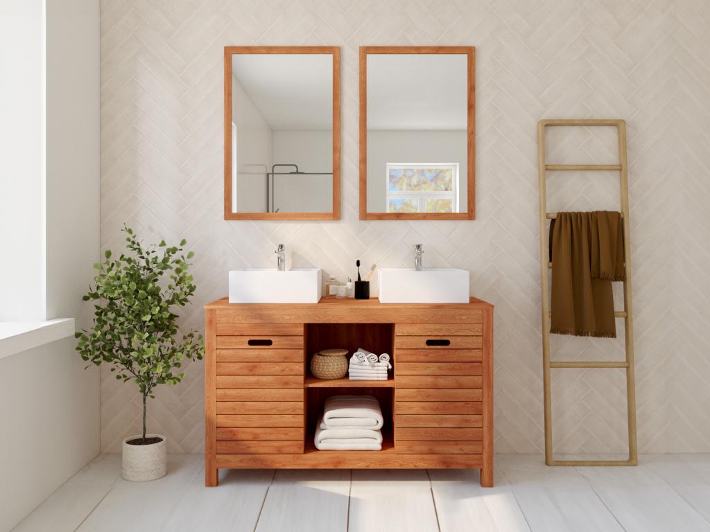 Unique Mueble de baño de madera de acacia - 130  cm - PULUKAN