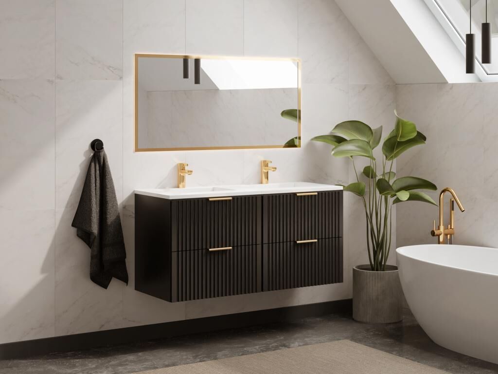 Unique Mueble de baño flotante rayado bajo lavabo- Negro - 120 cm - ZEVARA