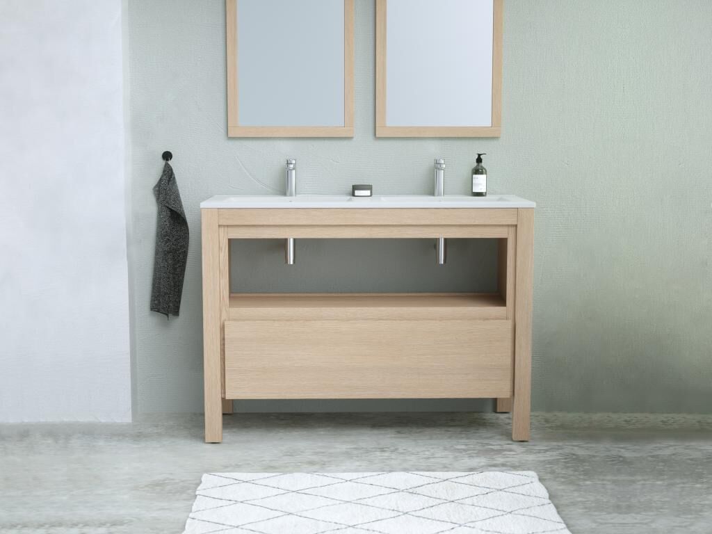 Unique Mueble de baño con lavabo encastrable - Chapado roble - 120 cm - COSMOTI