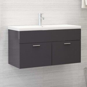 vidaXL Armario Para Lavabo Contrachapada Gris Brillo 90x38.5x46 Cm