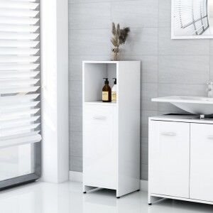 vidaXL Armario De Baño Madera Contrachapada Blanco Brillo 30x30x95 Cm