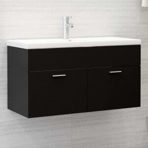 vidaXL Armario Para Lavabo Madera Contrachapada Negro 90x38.5x46 Cm