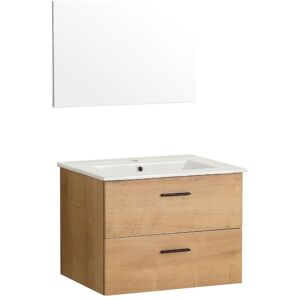 Toscohome Meuble de salle de bains suspendue 80 cm avec lavabo et miroir couleur chêne - Lario