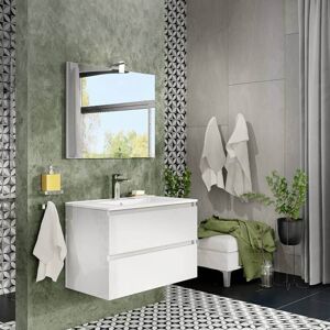 Toscohome Meuble de salle de bain suspendu 80 cm avec miroir en blanc brillant - Trasimeno
