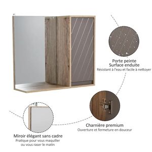 Miroir de salle de bain avec étagère et placard - système fixation intégré - panneaux particules chêne clair gris
