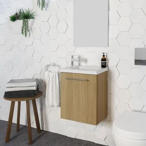 ALLIBERT Ensemble meuble lave-mains avec miroir BELEM PACK - L 40 x H 51 x P 25 cm - 40 cm- couleur chêne - Publicité