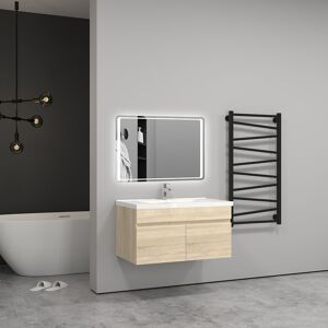 Aica Sanitaire 79,5(L)x45(W)x40(H)cm Meuble salle de bain naturel 2 portes avec une vasque à suspendre pour un gain d'espace optimal avec un maximum d'espace intérieure - Publicité