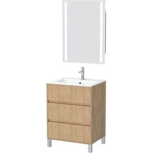 AURLANE Pack Meuble Salle de Bains 60cm Chêne Clair 3 Tiroirs, Vasque, Miroir 60x80 à Leds intégrées - XENOS - Publicité