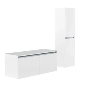 ALLIBERT Meuble de salle de bain PESARO 120cm + plan vasque à poser + colonne Blanc Alpin Brillant - Publicité