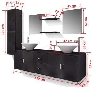 vidaXL Meuble de salle de bain 11 pcs avec lavabo et robinet Noir - Publicité