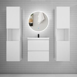 AICA SANITAIRE AICA Ensemble meuble vasque L.50cm 2 tiroirs + lavabo + LED miroir rond 60cm + 2*colonne,blanc A - Publicité