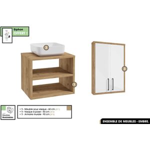 OTITEC Ensemble complet - de salle de bain - Meuble - Armoire - Vasque avec Siphon OFFERT  EMBRE  OAK  100 x 50 x 45 cm - Publicité