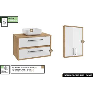 OTITEC Ensemble complet - de salle de bain - Meuble - Armoire - Vasque avec Siphon OFFERT  EMBRE  Blanc  80 x 50 x 45 cm - Publicité