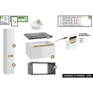 OTITEC Ensemble complet de salle de bain - Meuble - Armoires - Cube - Vasque à poser avec Siphon OFFERT  OPRA  60 x 30 x 45 cm - Publicité