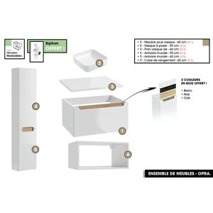 OTITEC Ensemble complet de salle de bain - Meuble - Armoires - Cube - Vasque à poser avec Siphon OFFERT  OPRA  60 x 30 x 45 cm - Publicité