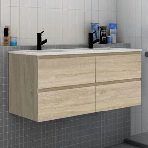 AICA SANITAIRE Meuble de salle de bain avec double vasque chêne, 120 cm meuble chêne avec lavabo meuble à 4 tiroirs - Publicité