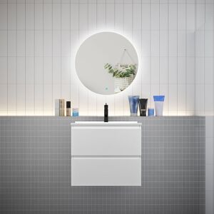 AICA SANITAIRE Meuble de salle de bain à 2 tiroirs avec lavabo et miroir rond multifonctionnel LED - blanc L.60cm suspendu - Publicité