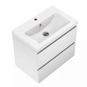 Aica Sanitaire - 50cm(L)x38.5cm(P)x52cm(H) Meuble salle de bain blanc deux tiroirs avec une vasque à suspendre. Publicité