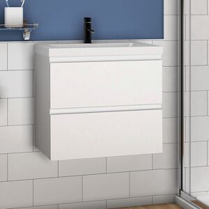 60cm(L)x38.5cm(P)x52cm(H) Meuble salle de bain blanc deux tiroirs avec une vasque à suspendre. - Acezanble - Publicité