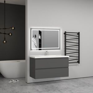 99(L)x44.5(P)x52(H)cm Meuble salle de bain anthracite avec 2 tiroirs à une fermeture amortie avec une vasque à suspendre - Aica Sanitaire - Publicité
