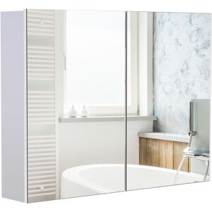 HOMCOM Armoire miroir de salle de bain armoire murale double portes et étagères dim. 80L x 15l x 60H cm mdf blanc - Publicité