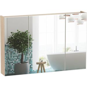 HOMCOM Armoire murale miroir salle de bain 3 portes 3 étagères dim. 90L x 14l x 60H cm panneaux particules chêne clair - Publicité