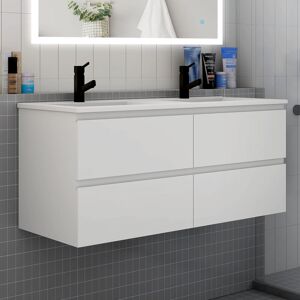 Biubiubath - Meuble de salle de bain avec double vasque blanc, 120 cm meuble blanc avec lavabo meuble à 4 tiroirs - Publicité