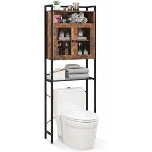 Costway - Meuble wc 2 en 1, Armoire de Rangement Au-Dessus des Toilettes, Etagère pour Machine à Laver, Cadre en Acier, Placard à 2 Portes, Style Industriel, 24 x 60 x 172 cm, Marron Rustique - Publicité