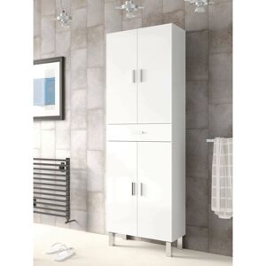 Dmora - Armoire à usages multiples Oxnard, Meuble pour salle de bain ou buanderie avec 4 portes et 1 tiroir, Meuble à chaussures polyvalent, cm 60x29h182, Blanc brillant, avec emballage renforcé - Publicité