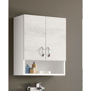 Meuble de salle de bain Made in Italy, Meuble de salle de bain avec deux portes, Meuble mural avec compartiment de rangement, cm 58x22h70, couleur chêne blanchi - Dmora - Publicité