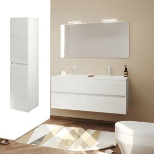Saniverre - easy Meuble salle de bain double vasque 2 tiroirs largeur 120 cm + miroir + colonne Chêne clair - Chêne clair - Publicité
